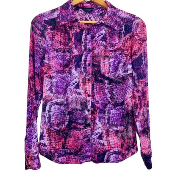 Guess Silky Cheetah Print Button Down Blouse - XS/